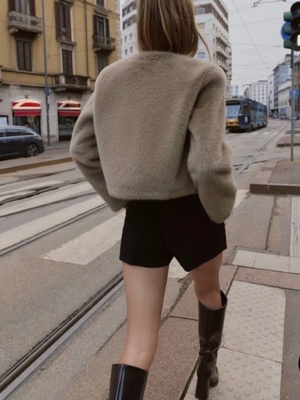 ZARA Faux Fur Collarless Cropped Jacket - Picture 2 of 12
